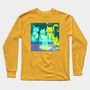 Several Glowing Blue Cats Bring Lemon Offerings to a Glass of Water Long Sleeve T-Shirt